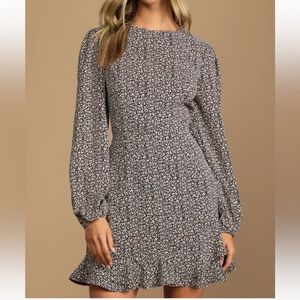 Lulus How Your Garden Grows Black Floral Print Long Sleeve Mini Dress